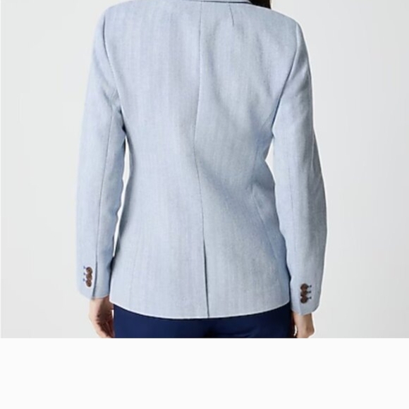 J. Crew Factory Blue Herringbone One Button Linen Blazer Size 16 - Picture 2 of 13